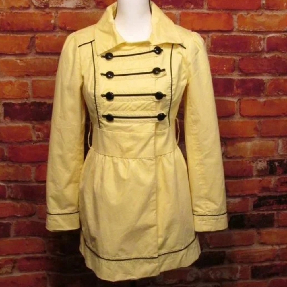 CANDIES Vintage yellow black military button up pleated jacket peplum sleeve